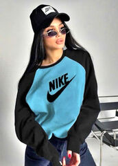 Толстовка женская голубая с чёрным Nike, размер 48-56