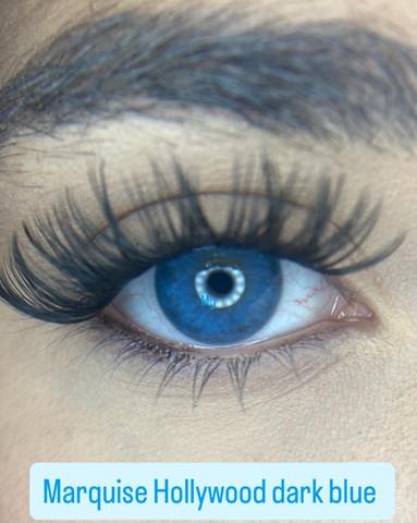 Сапфировые синие цветные линзы Marquise Hollywood dark blue / Цветные синие линзы для темных и светлых глаз / Срок ношения 12 мес