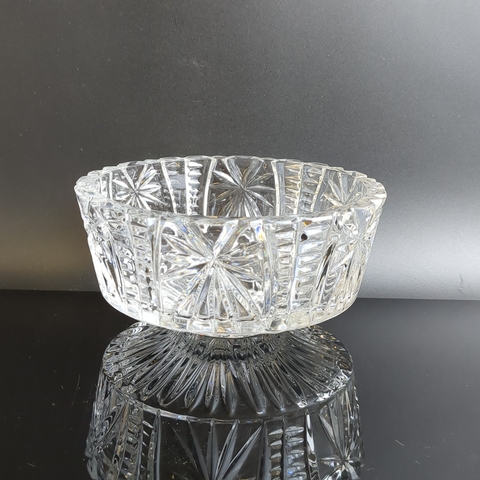 Ваза хрустальная салатник, алмазная грань, геометрический орнамент, винтаж СССР 1970-1990 гг