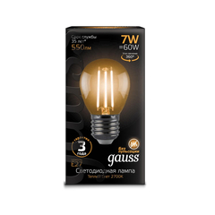 Лампа светодиодная Gauss Filament 7W Е27 Шар 2700К 550lm 105802107