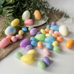 Яйцо разноцветное, микс 3 размера из пенопласта с блестками, пасхальный декор, набор 44 шт.