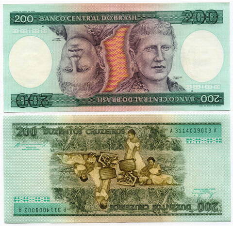 Банкнота Бразилия 200 крузейро 1984 год (симметричная). AU