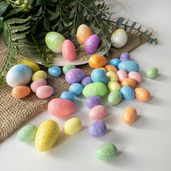 Яйцо разноцветное из пенопласта с блестками, пасхальный декор, 3 размера, цвет микс, набор 44 шт.