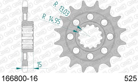 166800-16 звезда передняя (ведущая) стальная, 525, AFAM