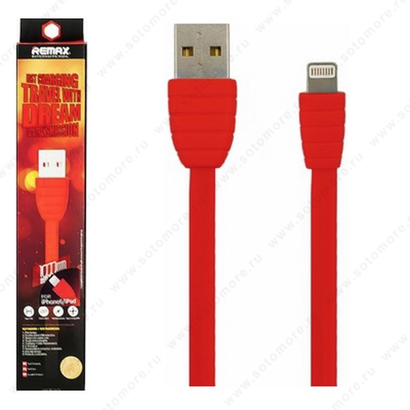 Кабель REMAX TRAVEL Lightning to USB 1.0 метр двустороний USB (папа) плоский красный