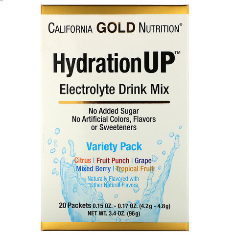 California Gold Nutrition, HydrationUP, смесь для напитка с электролитами, комбинированный набор из 20 пакетов весом 0,15 унции (4,2 г) каждый