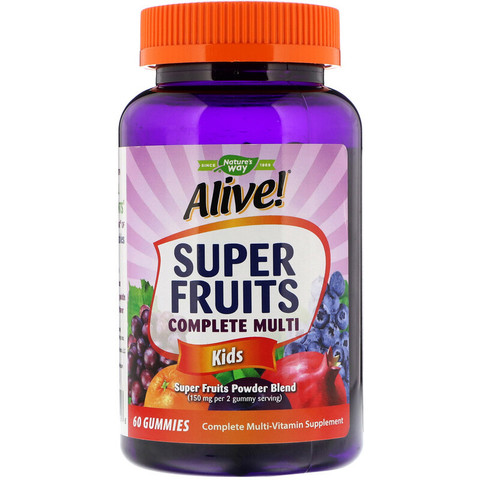Nature's Way, Alive! Super Fruits Complete Multi, Kids, вкус граната и вишни, 60 жевательных конфет