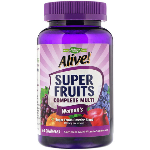 Nature's Way, Alive! Super Fruits Complete Multi, комплекс витаминов для женщин, гранат и ягоды, 60 жевательных таблеток