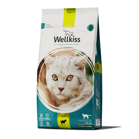 Wellkiss Adult Sterilized Корм сухой для кошек Стерил с ягненком, 8 кг (Россия)