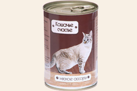 Кошачье счастье Мясное ассорти, 410г (упаковка 20 банок)