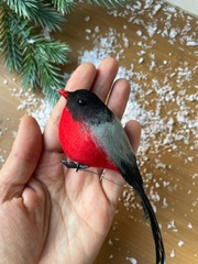 Снегирь, птичка зимняя, с красной грудкой, на проволоке , перьевые, 12*3,5 см, набор 2 шт.