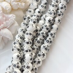 Бусина Шарик, керамика, белая с черной росписью, 12 мм, 1 нить, К165