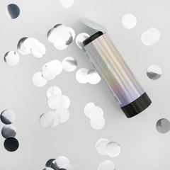 Хлопушка пружинная, 10 см, Туба серебро, Круги металл серебро, 1 шт.