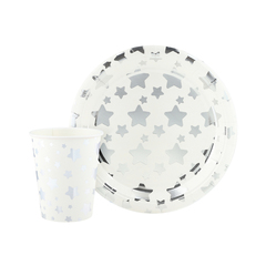 Тарелки, Звезды Микс, Серебро на белом, 23 см, 6 шт.