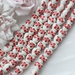 Бусина Сердце, керамика, белая с красной росписью, 12 мм, 1 шт, Ф050