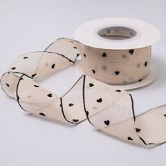 Лента Органза (2,8см*9,14м), Сердца, Кремовая