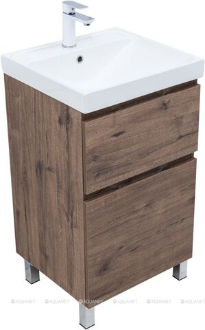 Aquanet 345684 Тумба с раковиной Алвита new 50 (Flash) напольная 2 ящ. цв.дуб веллингтон табак (345684)