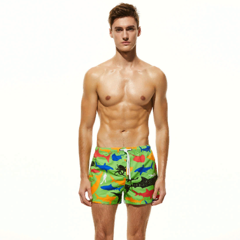 Мужские пляжные шорты зеленые с узором SEOBEAN