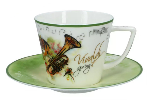 Чайная пара 230мл Carmani Весна A. Vivaldi белая/зеленая