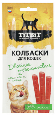 Titbit лакомство д/кошек Двойное удовольствие Колбаски цыпленок и печень 15г