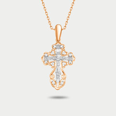 Крест православный из розового золота 585 пробы с фианитами (арт. 080452)