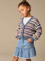 Кардиган вязаный для девочки Next E25-056, Синий, Молочный
