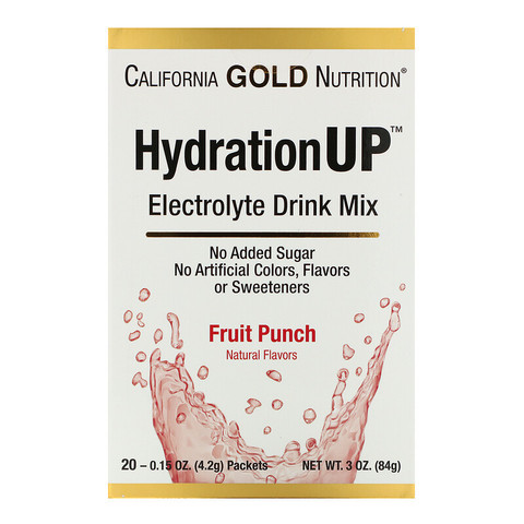 California Gold Nutrition, HydrationUP, смесь для приготовления электролитического напитка, фруктовый пунш, 20 пакетиков, 4,2 г (0,15 унции) в каждом