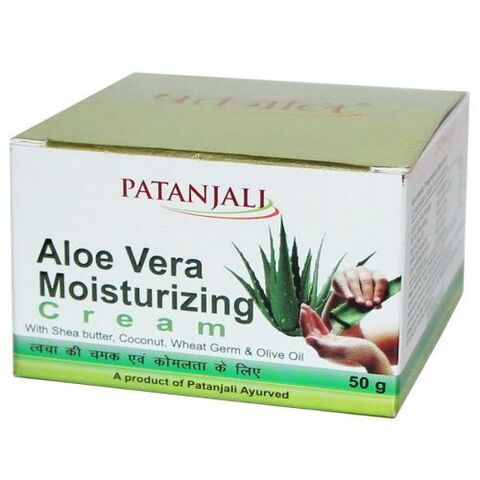 ALOE VERA MOISTURIZING CREAM, Patanjali (АЛОЭ ВЕРА УВЛАЖНЯЮЩИЙ КРЕМ с маслом ши, кокосом, ростками пшеницы и оливковым маслом, Патанджали), 50 г.