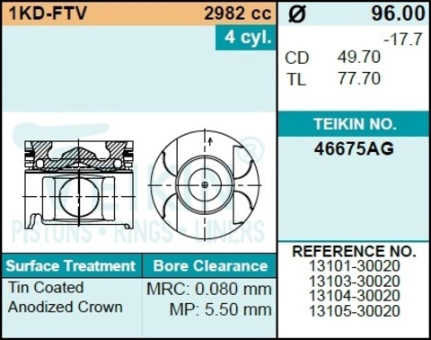 Поршень двигателя TEIKIN 46675AG STD (4шт/упак)