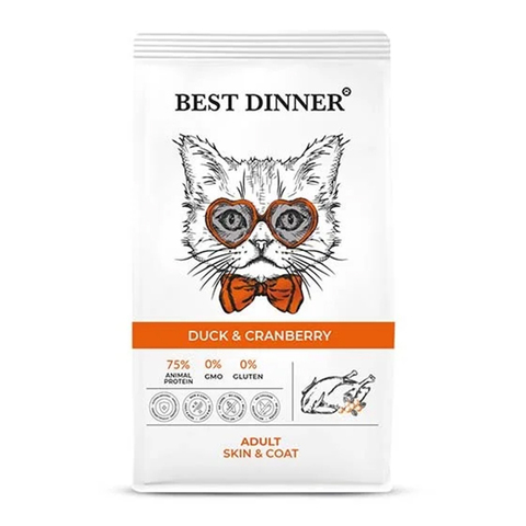 Сухой корм Best Dinner Adult Duck&Cranberry, для кошек, уход за кожей/шерстью, утка и клюква, 1.5 уг
