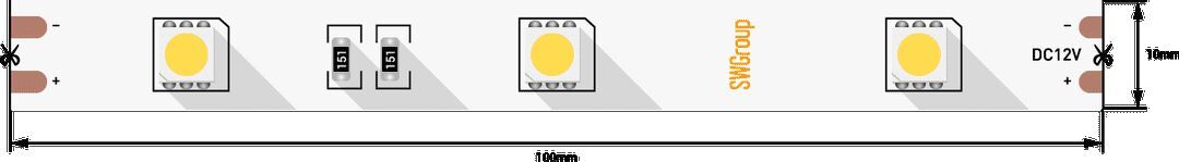 Светодиодная лента SWG 7,2W/m 30Led/m 5050SMD теплый белый 5M SWG530-12-7.2-WW-М 009260