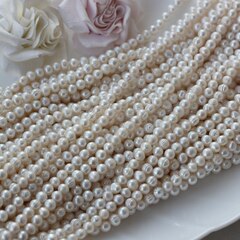 Жемчуг натуральный речной, круглый, 5,5-6,5 мм, 1 нить, Ж007