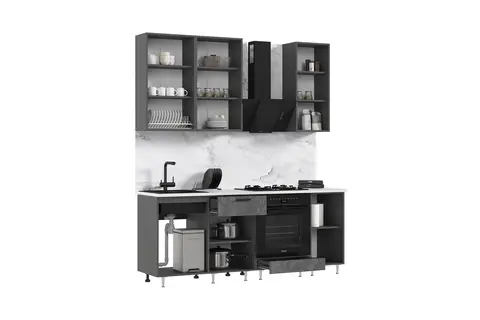 ЛДСП Кухня Рио NEW 2,0/900м (490) Компановка №2 (Бетон светлый/Бетон темный, Графит (Антарес))