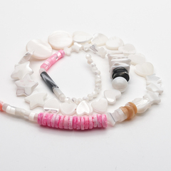 Перламутр и ракушки микс бусины, размер около 3-15 мм, цена за нить 38 см