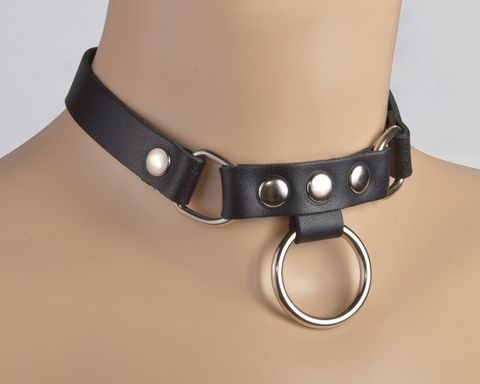 Черный чокер с клепками и кольцом - Sitabella BDSM accessories 3368-1