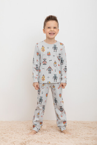 Пижама  для мальчика  К 1552/светло-серый,роботы