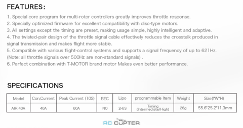 ESC регулятор мотора T-Motor Air 40A 2-6S