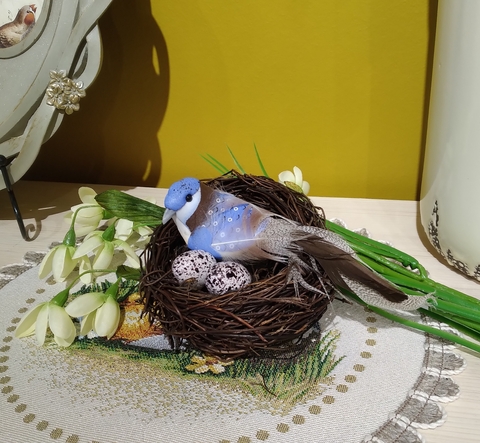 птичка в гнезде 12 см цвет синий