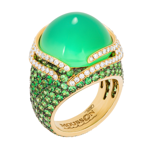 Кольцо с Хризопразом, Цаворитами и Бриллиантами, R0053-0/11