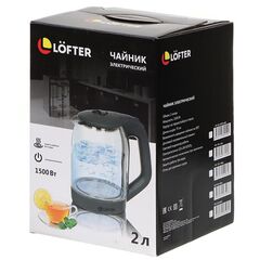 Чайник электрический Lofter, C01, белый, 2 л, 1500 Вт, скрытый нагревательный элемент, стекло