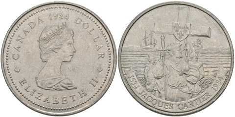 1 доллар "450 лет открытия Канады Жаком Картье" 1984 год UNC
