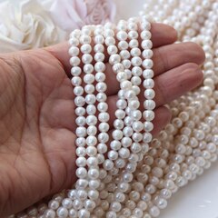 Жемчуг натуральный речной, круглый, 5,5-6,5 мм, 1 нить, Ж007