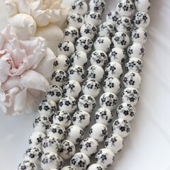 Бусина Шарик, керамика, белая с черной росписью, 12 мм, 1 нить, К165