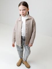 рубашка  для девочки  КР 302578/бежевый,гусиная лапка к625