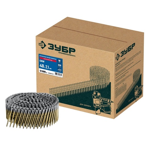 ЗУБР CNW 40 х 2.1 мм, барабанные гвозди рифленые оцинкованные, 12600 шт (305383-40)