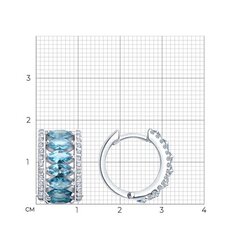 Серьги-конго широкие из серебра с ситаллами в огранке маркиз и фианитами