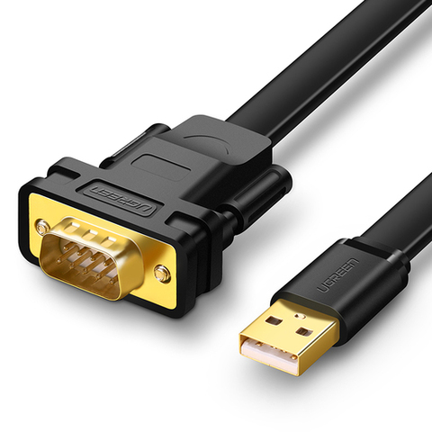 Кабель UGREEN USB 2,0 to DB9 RS-232 Adapter Flat Cable, 2м CR107, черный