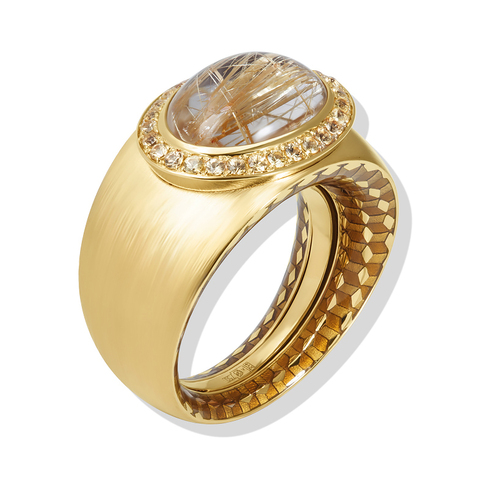 Кольцо с Кварцем и Жёлтыми Сапфирами, Эмаль, R0178-60/4