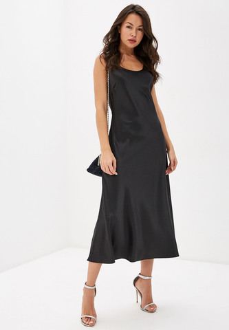 Платье-комбинация из шелкового атласа черного цвета длиной макси