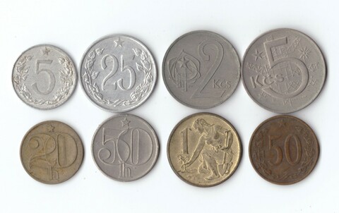 Набор монет 8 шт. Чехословакия 1953-73 г. Старый, новый герб. XF